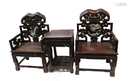 A Set of Two Chinese Hardwood Chairs with One Si…