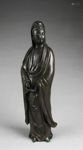 Antique Chinese Bronze Standing Guanyin Statue
