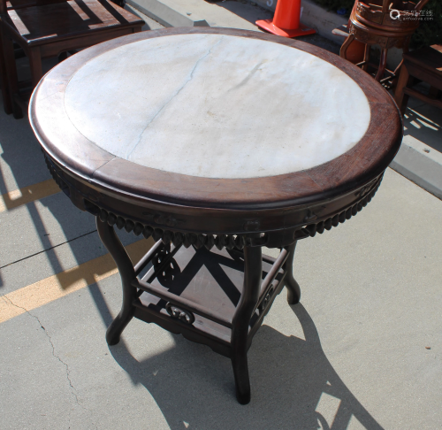 Chinese Hardwood Round Table with Marble Top I…