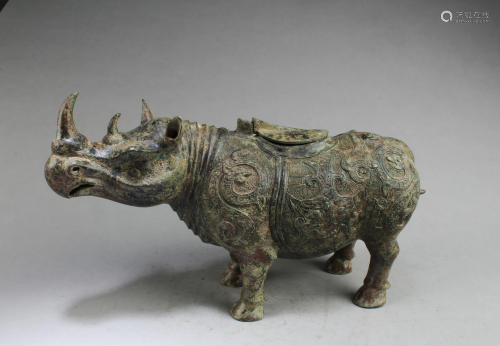 Chinese Bronze Rhinoceros Statue