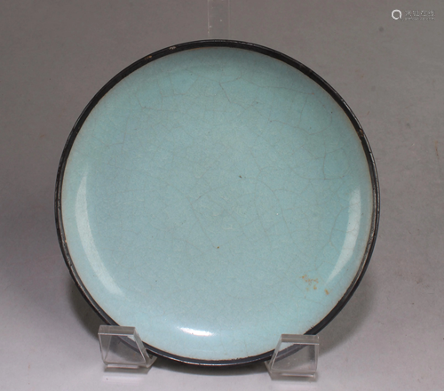 Chinese Ruyao Plate With Silver Rim