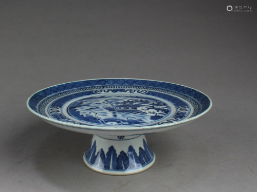Chinese Blue & White Porcelain Stem Plate