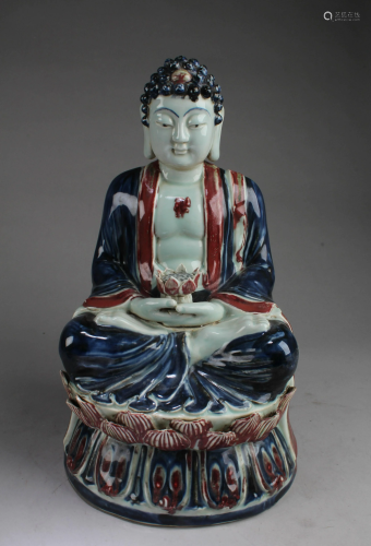 Chinese Blue & White Iron Red Buddha Statue