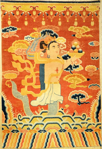 Unique Ningxia 'Temple Rug' (Buddhism Deity) 'Published