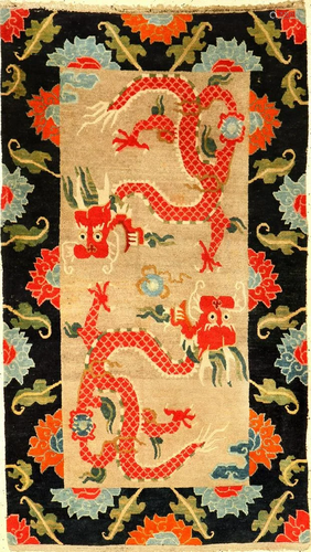 Rare Tibetan Shigatse 'Khaden' Rug (Dragon & Lotus),