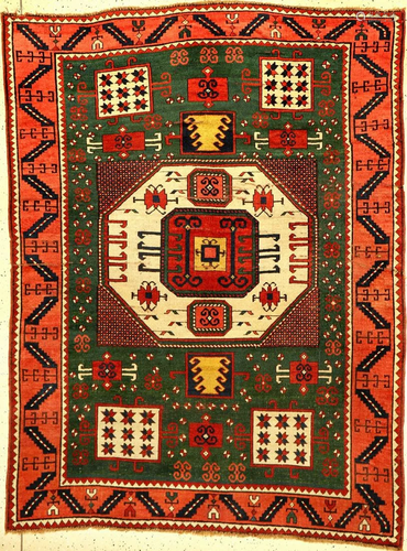 Rare Green Karatchop Kazak Rug,