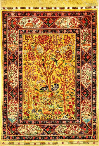 Fine Yellow Silk Tabriz Rug (Paradise Design),