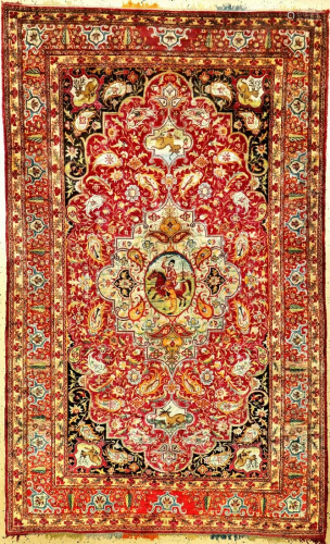 Unique & Fine Silk Yazd 'Haftrang' Rug (Multicolor
