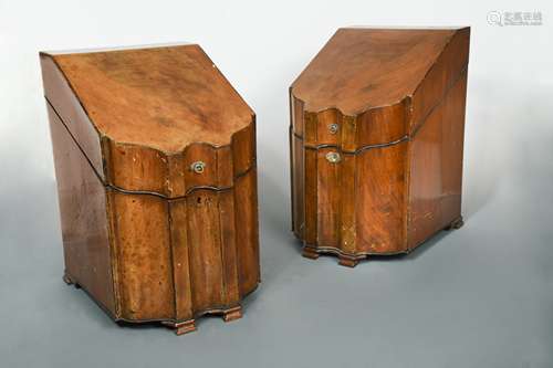 A pair of George III mahogany knife boxes,