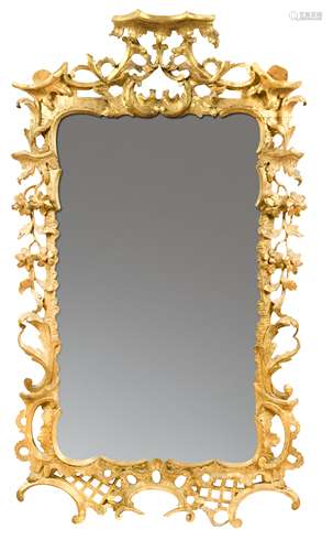 A George III chinoiserie giltwood wall mirror,