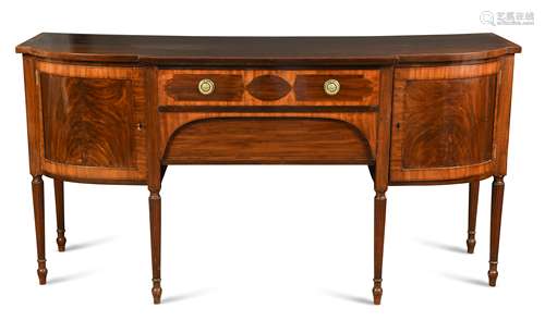 A mahogany banded breakfront sideboard in George III style, late 19th century,