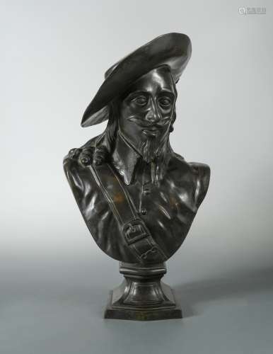 A portrait bronze bust, believed to be Charles I, late 19th century,