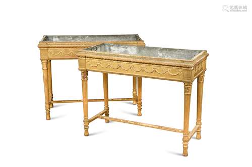 A pair of Louis XVI style gilt-gesso jardinieres, 19th century,