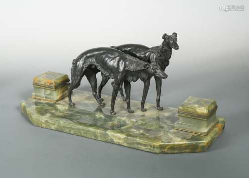 An early 20th century green onyx desk stand,