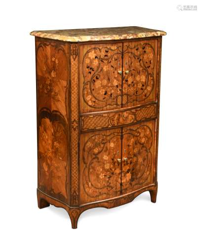 A Louis XV tulipwood and marquetry secretaire cabinet,