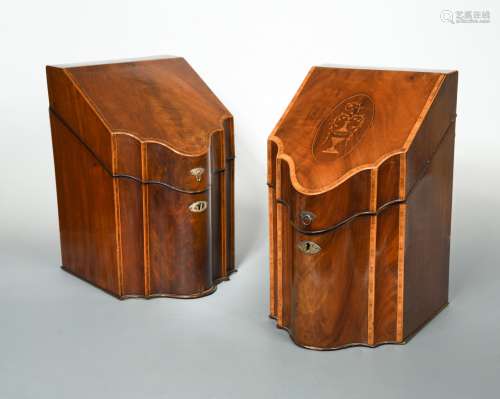 A George III mahogany and inlaid knife box,