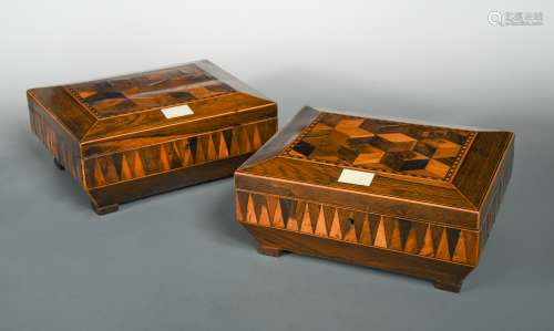 A pair of Regency parquetry lidded boxes,