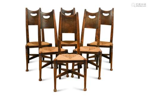 Attributed to George Walton for William Birch, High Wycombe, a set of six stained ash dining chairs,