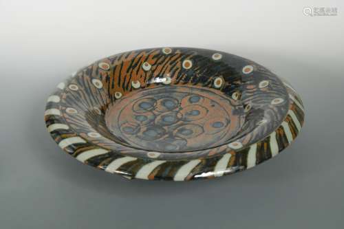 David Frith (British, born 1943) for Brookhouse Pottery, a large and impressive Peacock pattern