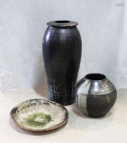 'Made in Cley', two large stoneware vases,