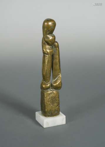 20th century British School, a stylised figural bronze form,
