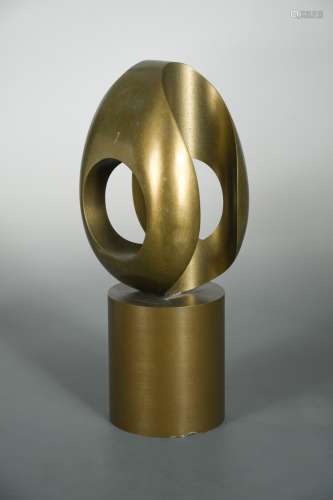 In the manner of Barbara Hepworth, an abstract bronze form,