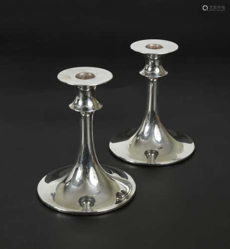 David Andersen, a pair of Norwegian metalwares candlesticks,