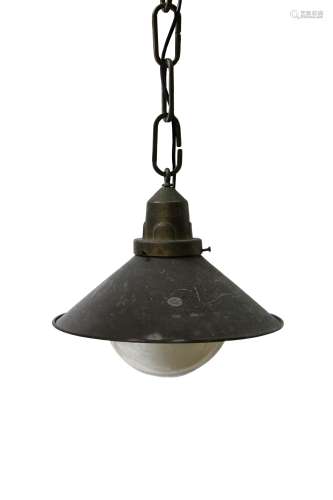 An Industrial style brass pendant light,