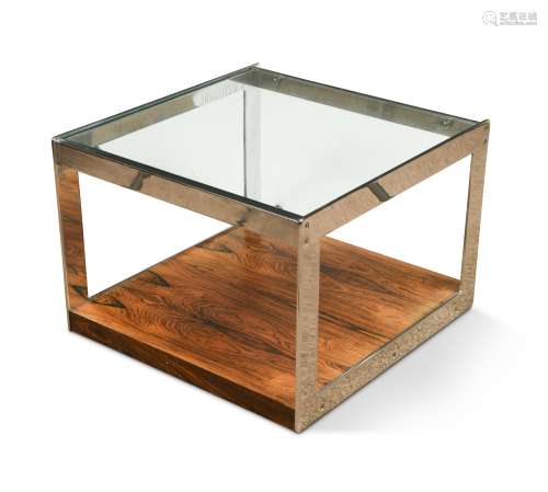 Y A Merrow Associates chrome and rosewood coffee table,