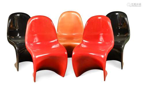 After Verner Panton, five moulded fibreglass 'S' chairs,