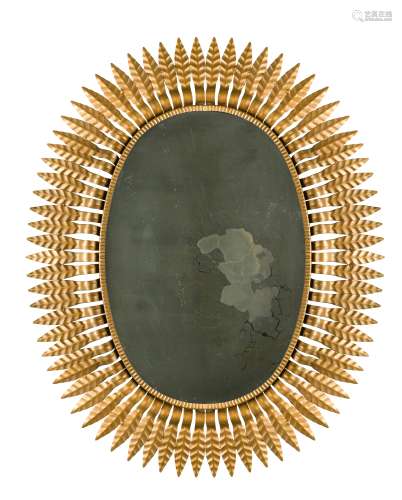 A large Mid-Century gilt metal sunburst mirror,