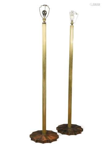 A pair of Art Deco brass and rosewood standard lamps,