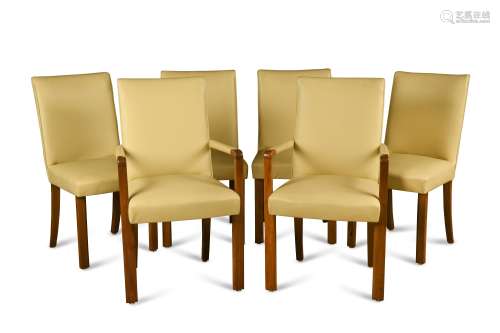 A set of six Heal's Art Deco walnut framed dining chairs,