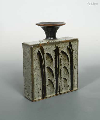 In the manner of David Leach, a slab form stoneware vase,