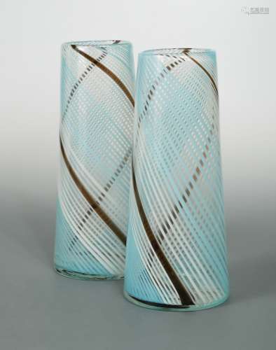 Dino Martens for Aureliano Toso (attributed), a pair of Murano mezza filigrana glass vases,
