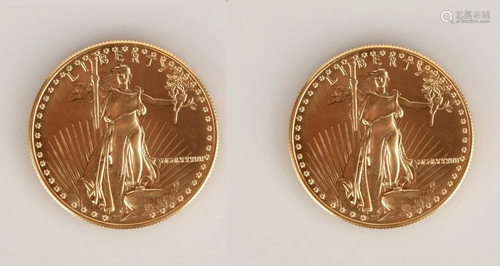 (2) US Liberty MCMLXXXVII One Ounce Gold…