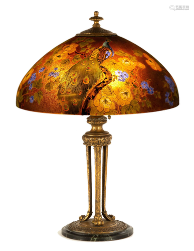 A Fine Handel Peacock Lamp