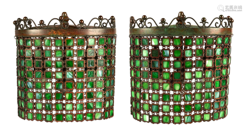 Pair of Tiffany Studios, New York, Chain Mail Sconces