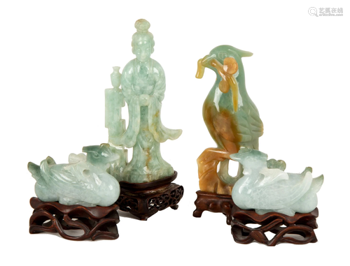 Chinese Jade Immortal Figures & Birds