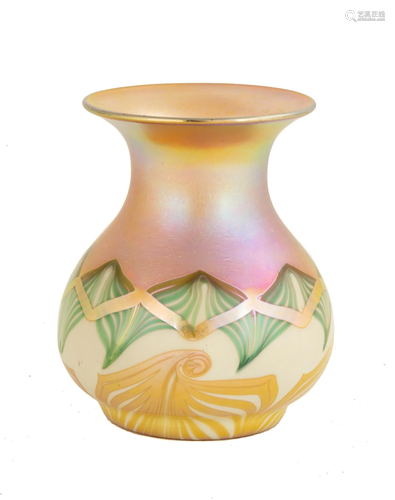 Quezal Decorated Art Glass Vase