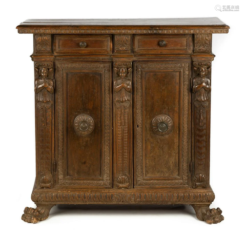 17th/18th Century, Italian Carved Walnut Side C…