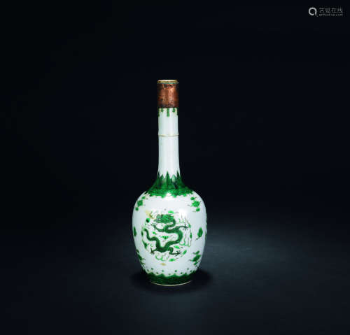 清 绿釉龙纹长颈瓶