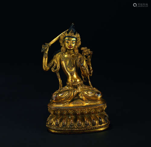 明 铜鎏金文殊菩萨像