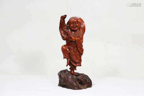 Chinese Exquisite Wooden Carving Statues Of Maitreya Buddha