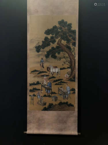 Chinese Painting Of Man And Horse On Silk - Lang Shining In Qing Dynasty