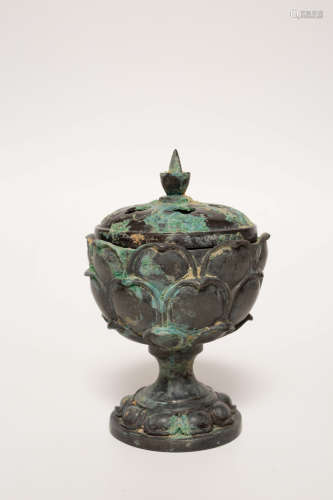 Chinese Exquisite Lotus Bronze Incense Burner