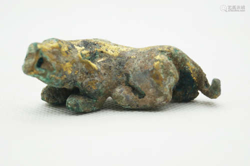 Chinese Bronze Gold Gilded Small Lying Beast