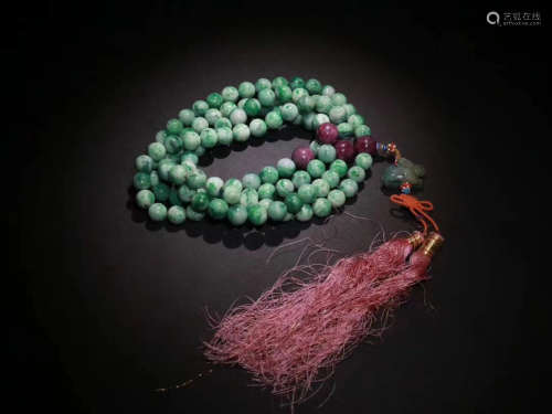 Chinese Qing Dynasty 108 Beads Of Natural Hard Jade