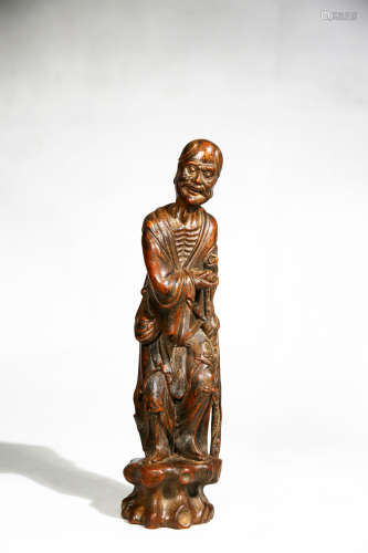 Chinese Exquisite Agalwood Carved Standing Buddha