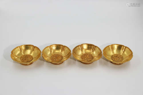 Chinese Set Of Rare Pure Gold Bowls
